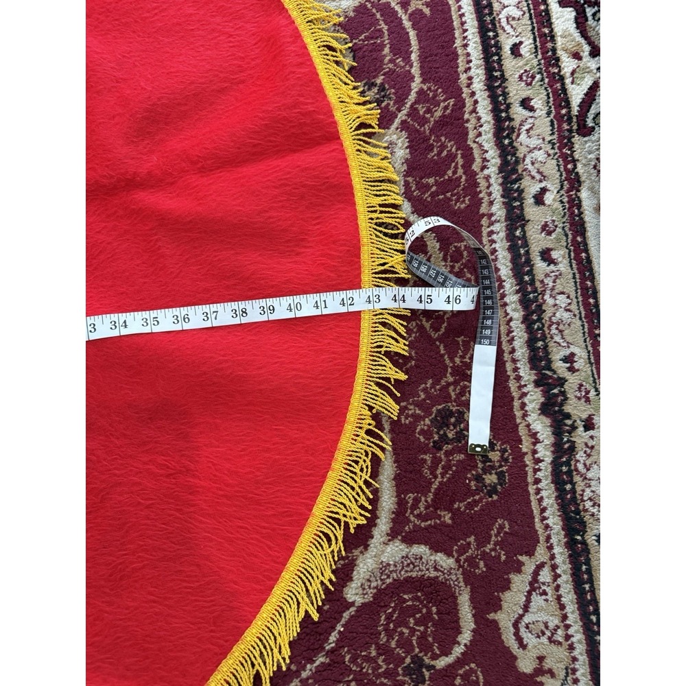 Vintage Red & Gold CHRISTMAS TREE Skirt  Fringed   Round 70s/80s - Picture 3 of 3